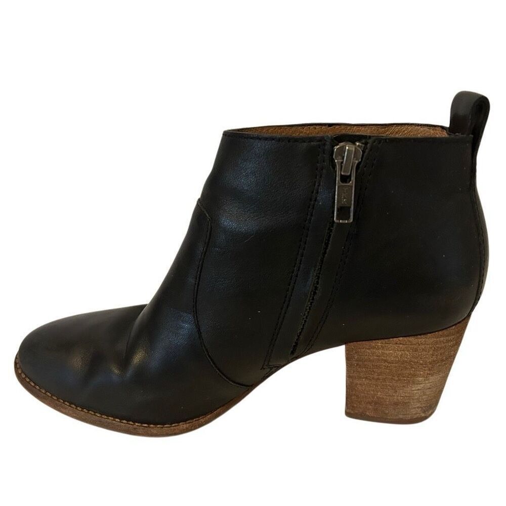 Madewell Brenner Black Leather Ankle Bootie Side Zip Stacked festival 7 boho hip